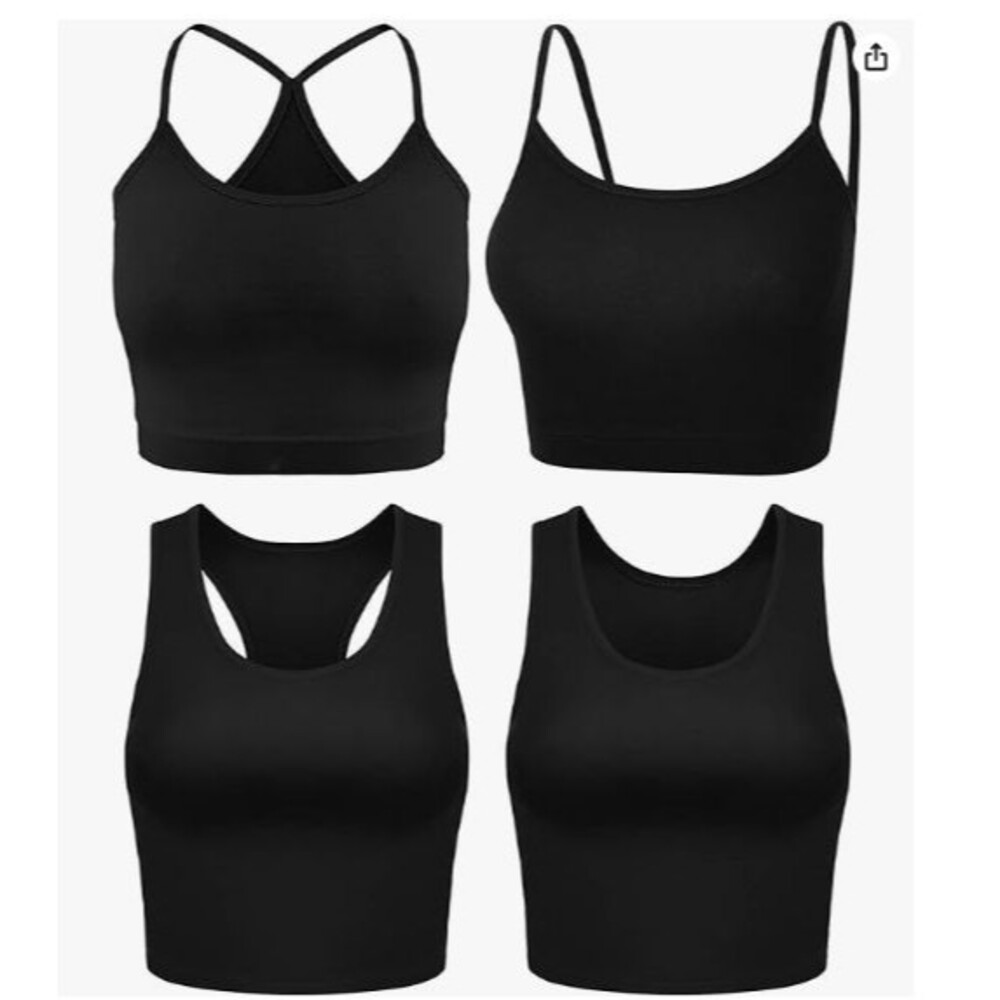Women’s Crop Tops 4-Pack XL Black Basic Workout Tops Spaghetti Strap Tank